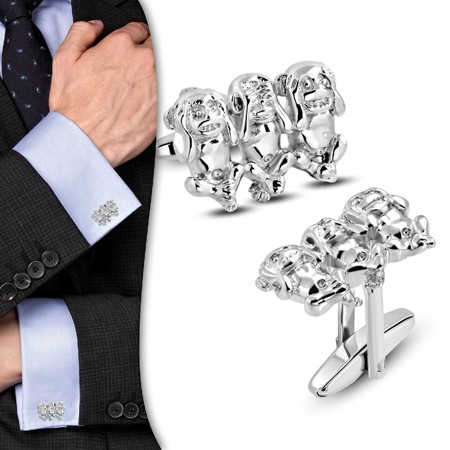 Steel Cufflinks - Monkey See, Hear, Speak no Evil - Click Image to Close